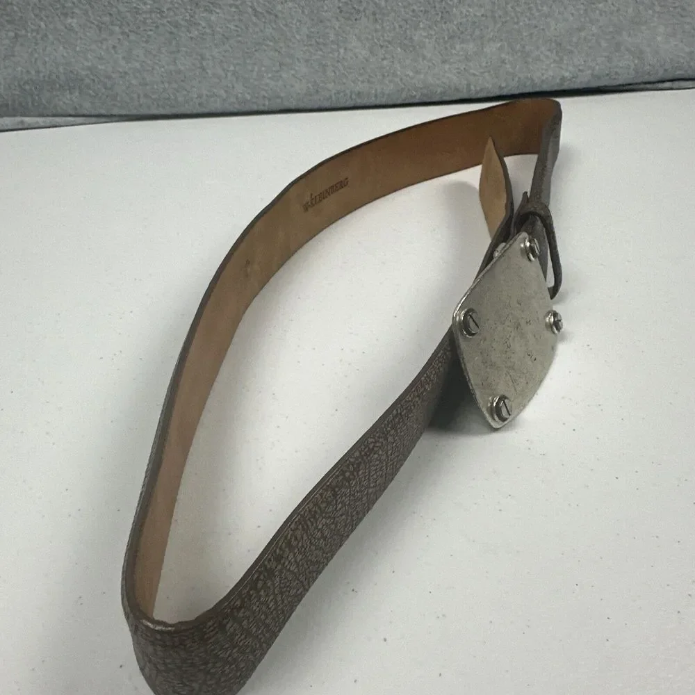 W. Kleinberg Brown Leather Belt with Silver-Tone Buckle